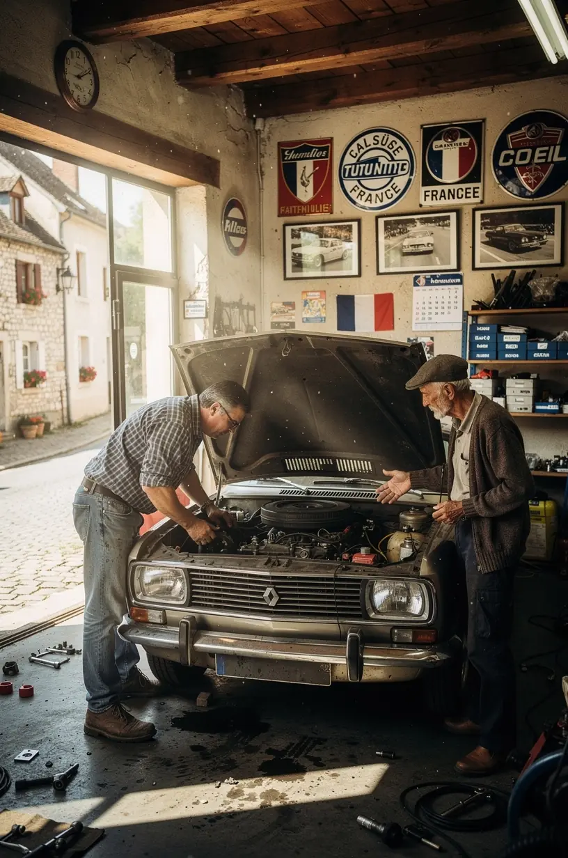 Technicien en train d’ajuster un moteur haute performance dans un studio de tuning automobile en France.